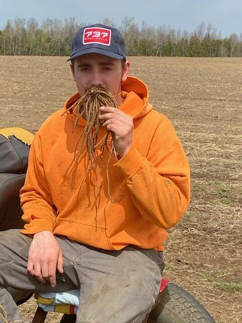 Riley with an asparagus crown moustache
